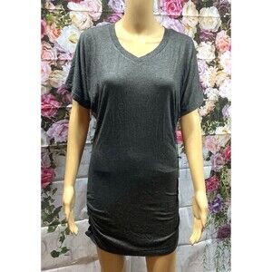danibe Womens Top M Short Sleeve V Neck Dolman Casual Side Shirring Ruched Shirt